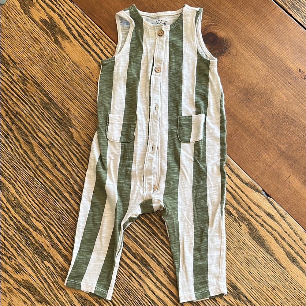 Striped Green and Cream Infant Jumpsuit